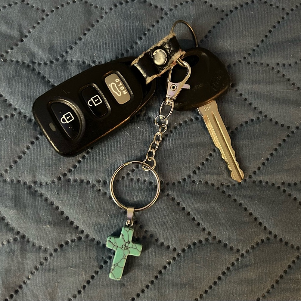 Handmade Assorted Natural Tumbled Stone Crystals Cross Keychains